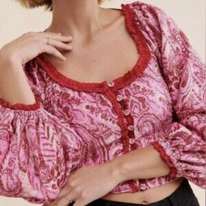 Free People Pink and Red Paisley Blouse